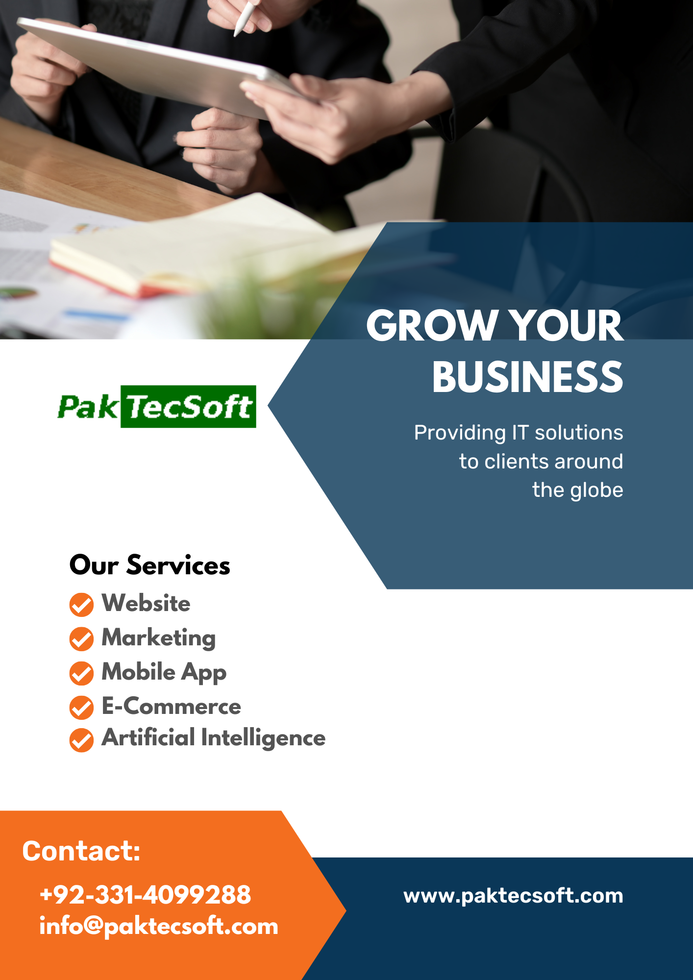 Home blue & orange modern grow your business a4 flyer
